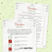 Free printable Christmas Candy Dice game and Christmas Trivia game pages for holiday activities.