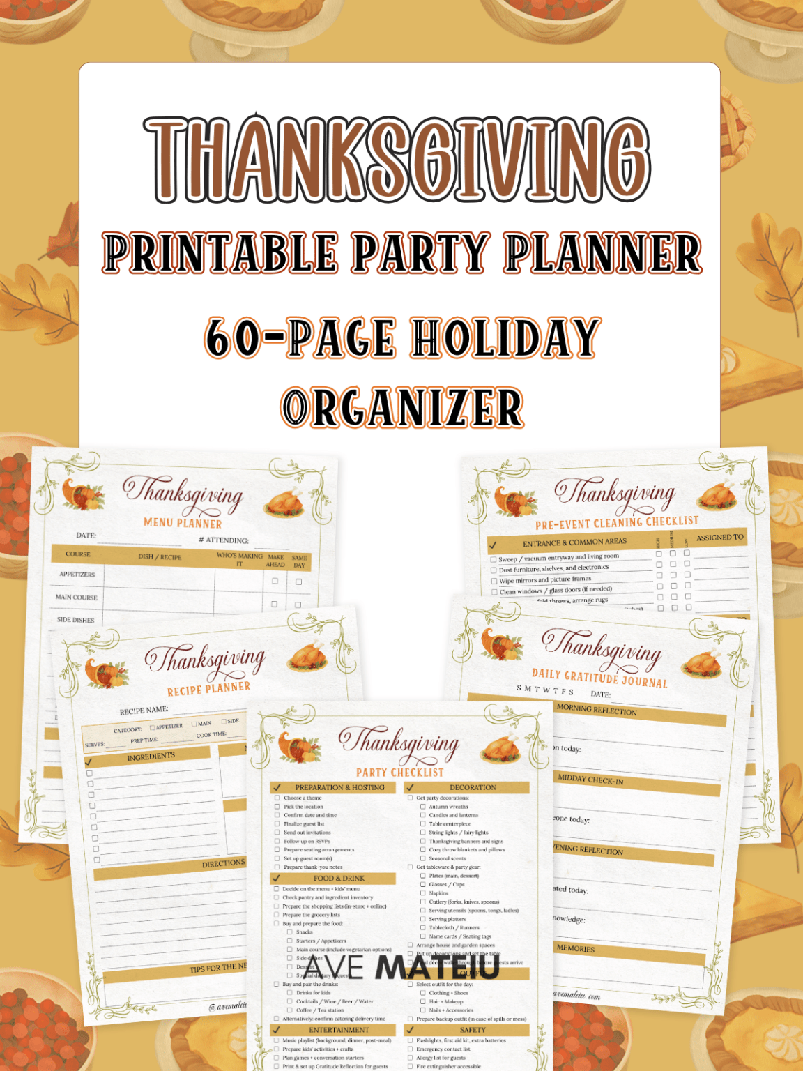 Hosting Thanksgiving doesn’t have to be stressful! 🦃 This 60-page Printable Thanksgiving Planner helps you organize meals, guests, cleaning & shopping — so you can actually enjoy the holiday. Print instantly, plan with ease, and make this year’s celebration your calmest yet. 🍁✨ #thanksgivingplanner #printables #thanksgivingdinner