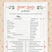 Secret Santa Questionnaire for Gift Exchange Printable v2 Secret Santa Questionnaire printable sheet — easy Christmas gift exchange template to help find the perfect Secret Santa gift.