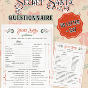 Secret Santa Questionnaire for Gift Exchange Printable v3 Secret Santa Questionnaire printable for gift exchange — festive Christmas printable to plan thoughtful Secret Santa gifts.