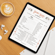 Secret Santa Questionnaire for Gift Exchange Tablet iPad Digital Secret Santa Questionnaire shown on tablet — modern printable for office or classroom Christmas gift exchanges.