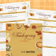 Printable Thanksgiving Event Planner cover and vision board pages – organize your holiday celebration with style and ease for family, Friendsgiving, or classroom events.