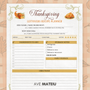 Printable Thanksgiving Leftovers Recipe Planner page from Thanksgiving Meal Planner Printable for planning post-dinner meals.