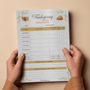 Printed Thanksgiving Menu Planner page from Thanksgiving Meal Planner Printable for easy holiday meal preparation.