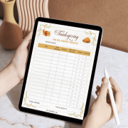 Thanksgiving online orders tracker displayed on tablet iPad for convenient digital holiday shopping organization.