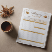 Printed page of Thanksgiving Recipe Planner – visually showing meal planning and menu organization for a perfect holiday celebration.