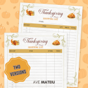 Thanksgiving Shopping List Printable 2 versions Two printable Thanksgiving shopping list templates for efficient holiday meal and grocery planning.