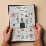 Hands hold a 2026 Bingo card with tasks like "Read a new book," "Declutter one space," "Learn a new skill," and "Call a friend." The tone is motivational.