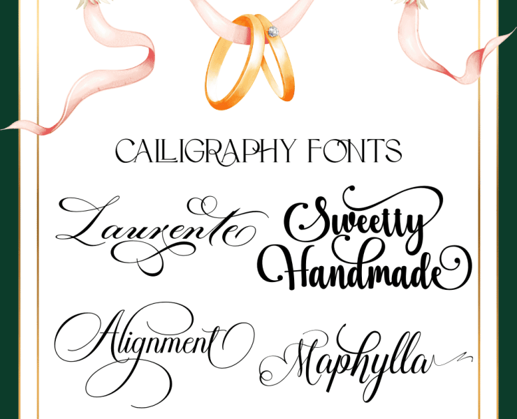 Wedding calligraphy fonts displayed in a vertical layout for elegant wedding invitation inspiration.