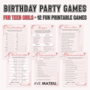 Birthday Party Games for Teen Girls Printable | 12 Fun Games Coquette Cherry Cover with 6 Game Examples