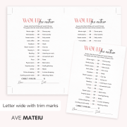 Would She Rather Printable Game from Teen Birthday Party Games for Girls Blush Minimalist Bundle, Letter Wide with Trim Marks