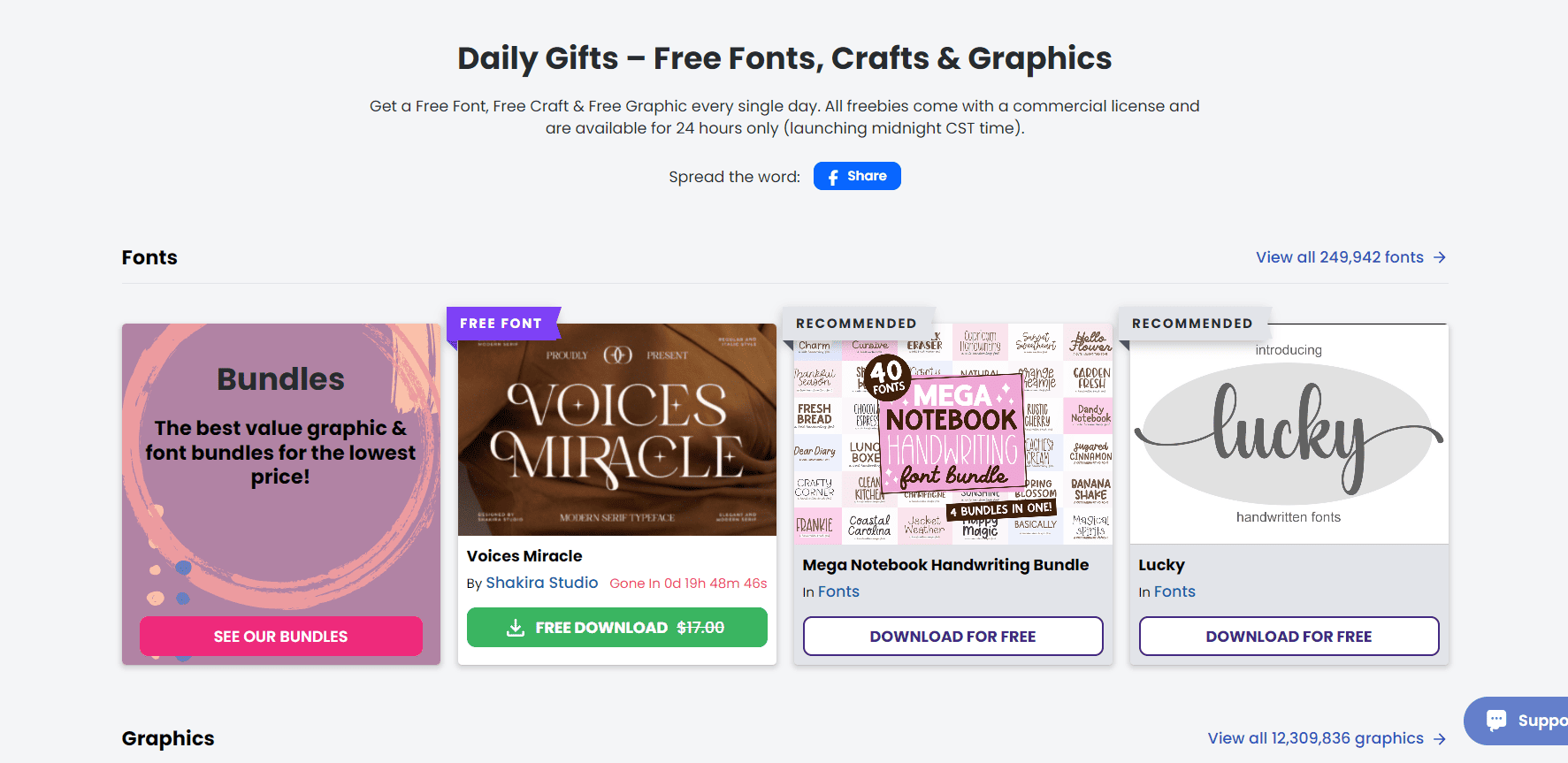 Daily gifts – free fonts, free crafts, free graphics Creative Fabrica daily gifts section featuring free fonts, free crafts, and free graphics downloads