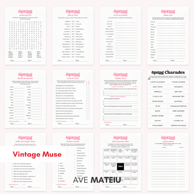 Spring Printable Games | 12 Fun Party Games for All Ages - Ave Mateiu