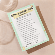 Printable Spring Games Selfie Scavenger Hunt activity in Cute Kawaii design for parties and family events
