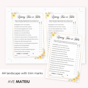 Spring True or False printable game on A4 landscape with trim marks ideal for Spring games for adults and classrooms