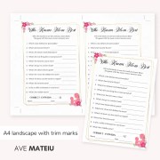 Who Knows Mom Best printable Mother's Day game on A4 landscape with trim marks, great for mother's day party games printable and family gatherings